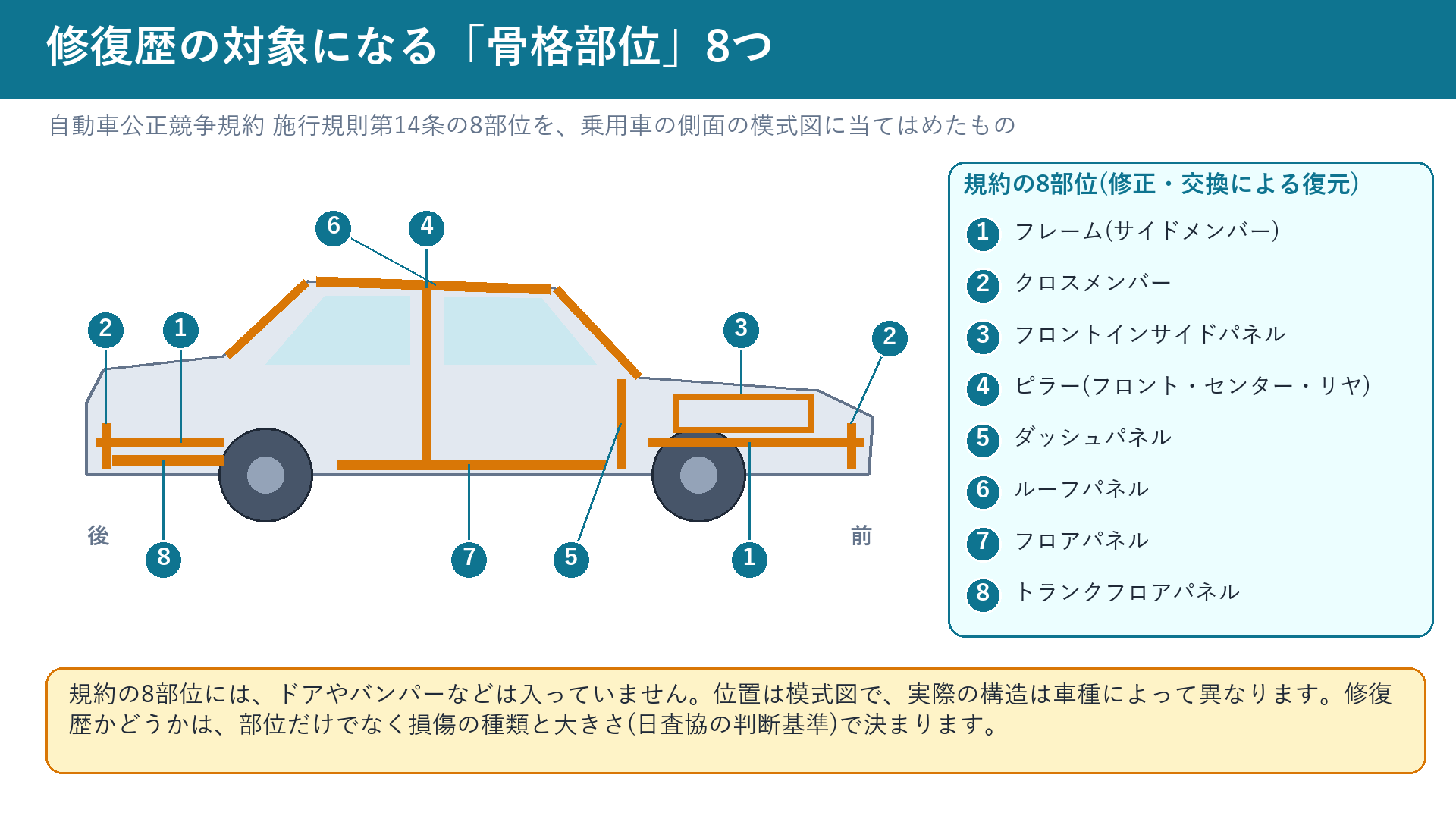 修復歴の対象になる骨格8部位の模式図